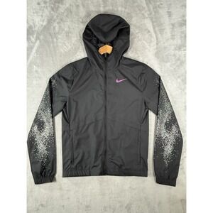 Nike Essential Repel Reflective Running Jacket Womens XS Black Hooded‎